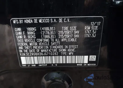 2018 Honda Hr-V Lx from USA, damaged, VIN 3CZRU6H36JG710282